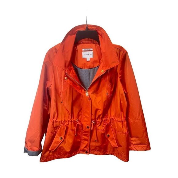 Women’s Charter Club Anorak Jacket Rain Coat Sz XL Petite aurora orange color NW - Picture 1 of 12
